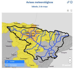 La CHE advierte de "crecidas s&uacute;bitas importantes" en cauces menores en los tercios occidentales de la Cuenca del Ebro
