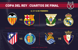 Legan&eacute;s-Real Madrid, Valencia-Bar&ccedil;a y Atl&eacute;tico-Getafe en cuartos de la Copa del Rey